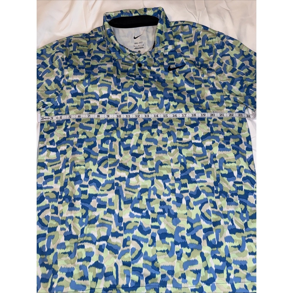 Nike Golf Polo Shirt Mens M White/Blue/Green Print LIMITED USE Front Back Swoosh - Picture 6 of 9